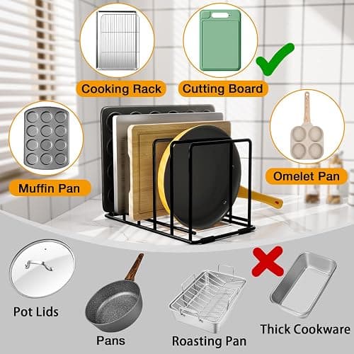 WUGEUSCH Kitchen Pan Organizer and Pot Rack, 5-Slot Steel Holder for Thin Pans, Baking Trays, and Cutting Boards - Space-Saving Storage thumbnail 6