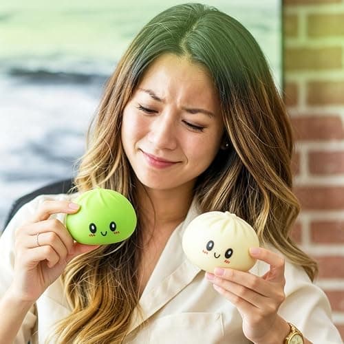 2 Pcs Dumpling Squishy, Mystery Squishy Dumpling Box, Fidget Toys Adults & Teens & Kids, Stocking Stuffers, Sensory Stress Squeeze Toys for Stress Relief (WhiteYellow) thumbnail 2