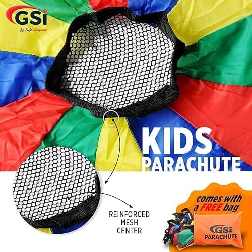 GSi Kids Rainbow Parachute 6 ft to 35 ft for School & Gym Class | Bright Rainbow Colors, 54 GSM Fabric, Cross-Stitched Handles, Field Day & Birthday Parties, Storage Bag Included thumbnail 5