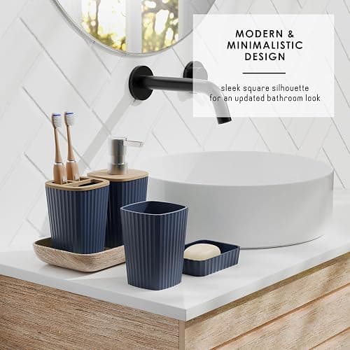 Clara Clark Bathroom Accessories Set - Navy Bathroom Set, 20PC Bathroom Accessory Set, Shower Curtain Set, Toilet Brush, Trash Can & Soap Dispenser - Complete Set - Navy Blue thumbnail 8