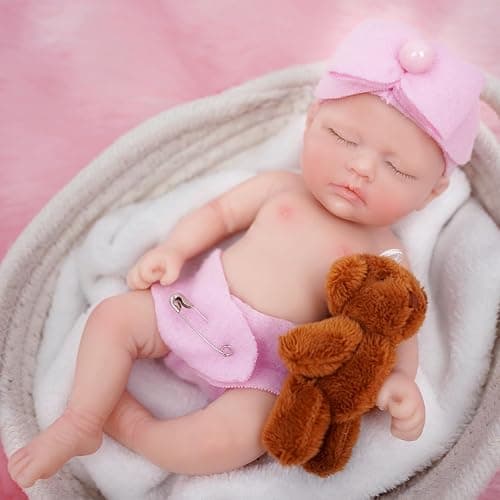 Mire & Mire 7" Miniature Reborn Baby Dolls - Silicone Full Body Baby Soft Skin Mini Realistic Newborn Doll with Feeding Accessories thumbnail 7