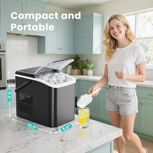 OLIXIS Ice Maker Machine with Handle,26lbs in 24Hrs,9 Ice Cubes in 6 Mins,Auto-Cleaning Portable Ice Maker with Basket and Scoop, Countertop Ice Maker for Home/Kitchen/Camping/RV, Sleek Black thumbnail 3