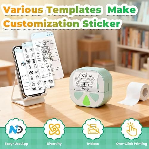 Anycash Sticker Printer Mini Print Pod, Bluetooth Thermal Sticker Maker Machine with 3 Roll Paper, D20 Portable Inkless Pocket impresora portátil Picture Label Printer for Phone DIYJournal Kids Gift thumbnail 4