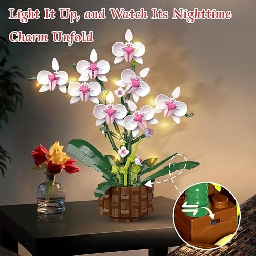 Orchid Building Set, Compatible with Lego Flowers for Adults,Botanicals Orchid Building Blocks Sets with Fairy Lights, Artificial Plant Home Decor, Gifts for Birthday, Valentine's Day, Mother's Days thumbnail 4