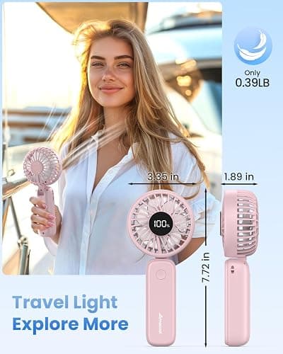 AMACOOL Handheld Fan Foldable, 5000mAh Rechargeable Hand Fans with Powerful Cooling, 4 Speeds, LED Display, Portable Fan for Travel,Concerts,Makeup,Lash,Outdoor Events,Gifts Women thumbnail 6