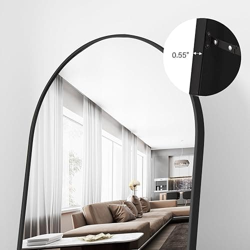 ZMYCZ Floor Length Mirror, 76"x34" Arch Full Length Mirror Hanging or Leaning, Body Mirrors with Stand, Arched-Top Wall Mounted Mirrors with Aluminum Frame for Bedroom (Black) thumbnail 6
