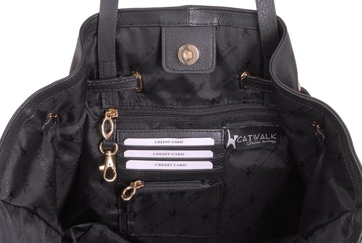 Catwalk Collection Handbags Genuine Leather Shoulder Tote Bag Sylvie | Women's Soft Leather Hobo Bag, Medium to Large Handbag, Multiple Pockets, Fits A4 Folders and Documents, Organiser Work Bag thumbnail 6