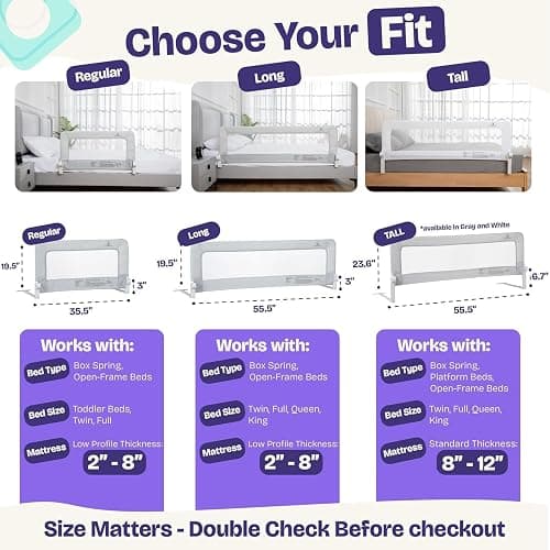 ComfyBumpy 1-Pack Bed Rail for Toddlers 55.5" L x 19.5" H | Toddler Bed Rails for Twin, Full, Queen & King Mattress Size | Swing Down Rail Guard | Mattress Side Rail for Kids | White thumbnail 3