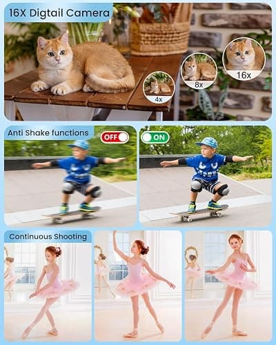 Digital Camera 4K Autofocus Vlogging Camera for Photography with 16X Zoom Anti Shake, 32GB Card, 48MP Compact Portable Point and Shoot Camera Gift for Kids Boys Girls Beginner（White） thumbnail 6