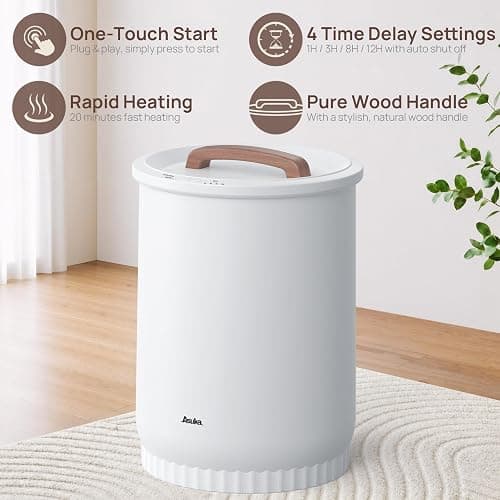 Asuka Towel Warmer, Large Towel Warmer for Bathroom with Wood Handle, 4 Delay Settings&Auto Shut Off, Towel Warmer Bucket Fits Two 40"X70" Oversized Towels, Bathrobes, Blankets, PJ's and More, White thumbnail 3