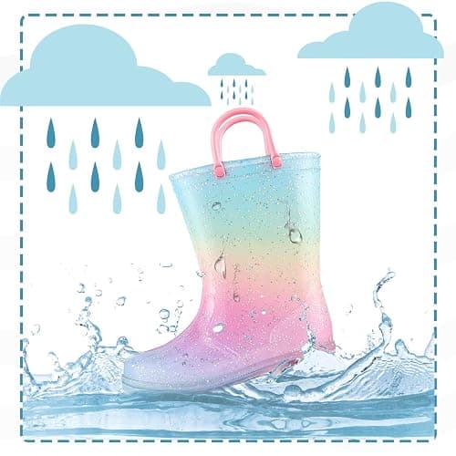 EUXTERPA Kids Toddler Light Up Wellies Glitter Welly Rain Boots for Girls with Handles for 1-9 Year Old Child thumbnail 7
