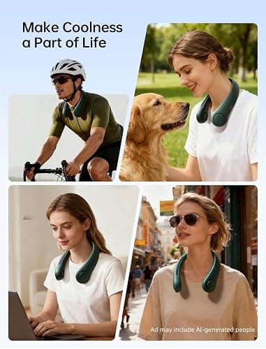 JISULIFE Portable Neck Fan, Hands Free Bladeless Fan, 5 Speeds, 4000 mAh | Battery Operated Wearable Personal Fan, Twistable, Rechargeable Travel Essentials, Gifts for Women Men-Dark Green thumbnail 9