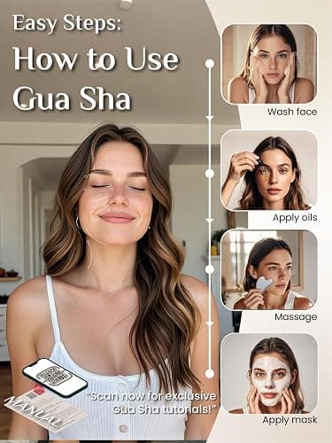 Rena Chris Gua Sha Facial Tools: Natural Terahertz Guasha Tool for Face Acupuncture Therapy, Facial Massager for Jawline Sculpting and Puffiness Reducing (Silver-Gray) thumbnail 3