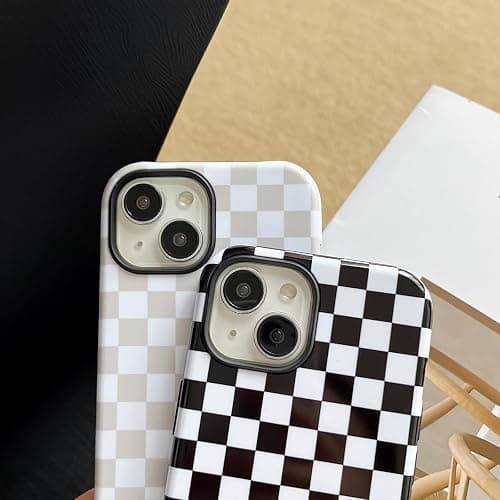 Longlayss Compatible with iPhone 13/14 Case Cute Aesthetic Checkerboard Checkered Phone Case for Women Girl Shockproof Slim TPU and Hard PC Protective Cover (Antique White) thumbnail 3