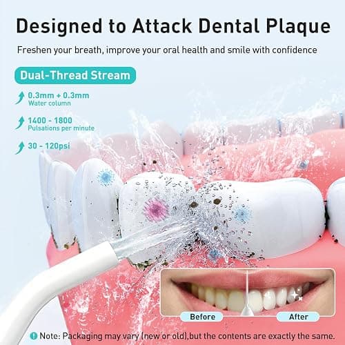 COSLUS Water Dental Flosser Teeth Pick: Portable Cordless Oral Irrigator 300ML Rechargeable Travel Irrigation Cleaner IPX7 Waterproof Electric Flossing Machine for Teeth Cleaning C20(F5020E) White thumbnail 2