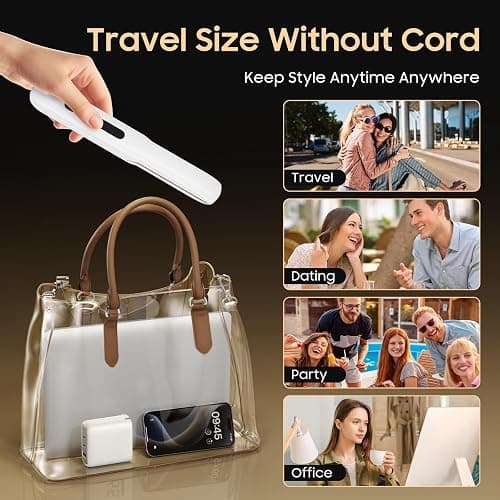 Cordless Hair Straightener and Curler, 2 in 1 Portable Mini Flat Iron & Curling Iron, Fast Heating & Titanium Plate Straightener with 4 Adjustable Temp,Travel Size Preferred Gifts (White) thumbnail 7