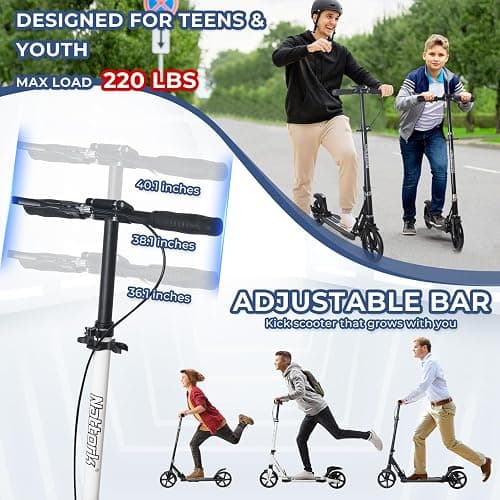 Nattork Scooter for Kids Teens and Adult Max Load 240LBS- Adjustable Height Folding Scooter with Large Sturdy Wheels Smooth Ride, Lightweight, Commuter Adult Scooters with Disc Brake,Shock Absorption thumbnail 4