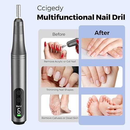 Cordless Electric Nail Drill Kit Professional Portable Electric Nail File Set Machine for Acrylic Gel Nails,Toenail Hand Feet Care,9 Speed with LED Display Ideal Gift for Men and Women-DeepGrey thumbnail 2