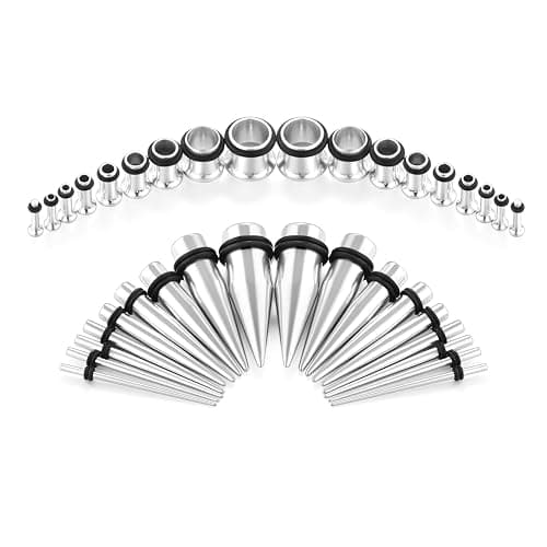 vcmart 14G-00G 36 pcs Ear Gauges Stretching Kit Tapers Plugs Eyelets Implant Grade Steel - Image 1