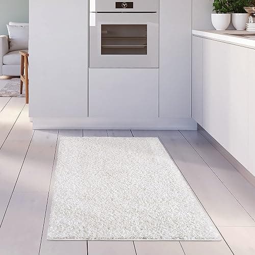 THE RUGS Living Room Rug - Shaggy Soft And Elegant Carpets For The Bedrooms And Kitchen, Easy To Clean, Many Different Sizes (80x150 cm, White) thumbnail 2