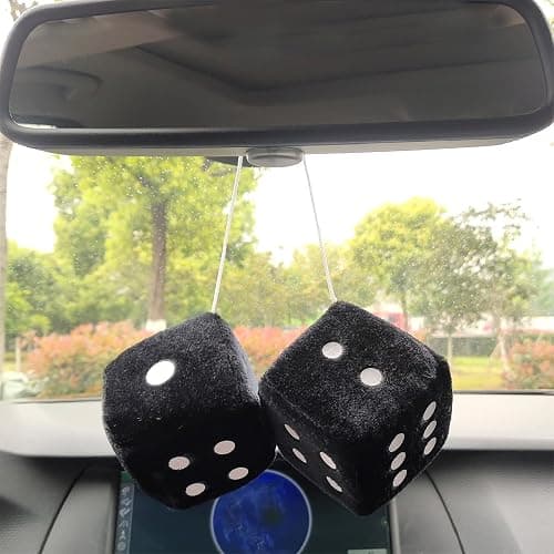 Tiardey One Pair of Car Hanging Plush Dice Cube Plush Dice Car Accessories Interior Rearview Mirror Accessories (Black) thumbnail 7