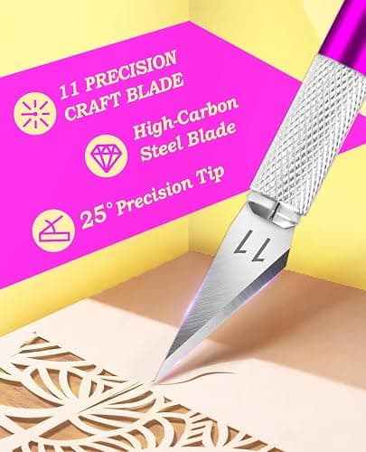 DIYSELF Craft Hobby Knife Set with 10 Extra #11 Blades, 6-Inch Metal Ruler | Exacto Knife for Crafting, Precision Cutting for Polymer Clay, Paper, Vinyl, Stencils & Models, Artists & Hobbyists, Purple thumbnail 3