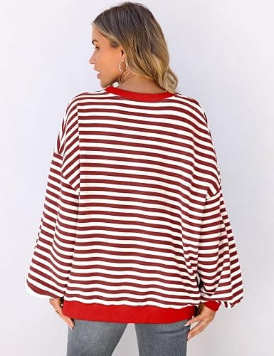 UEU Women Oversized Striped Crewneck Sweatshirt Long Sleeve Color Block Pullover Tops Casual Loose Workout Shirt thumbnail 5