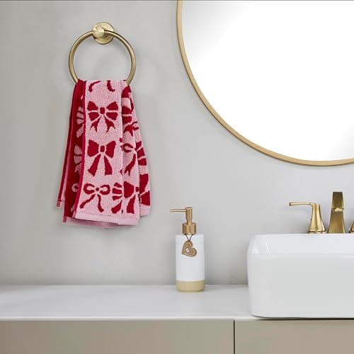 SKL Home Bow Jacquard 100% Cotton Premium 2-Piece Hand Towel Set, 500 GSM, Reversible, Soft & Absorbent, Everyday/Christmas/Winter/Valentine's, Decorative for Bath/Kitchen/Bar, Red/Pink thumbnail 3