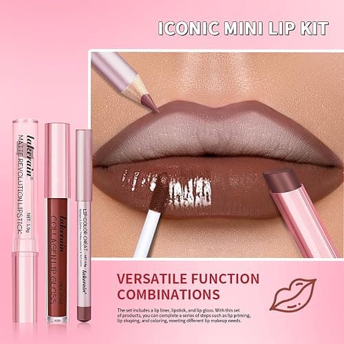 3PCS Matte Liquid Lipstick Lip Balm & Lip Liner Lip Kit, Hydrating Tinted Pink Lip Balm, Collagen Lip Gloss For Dry Lips, Waterproof Make Up Set (# 01 Nude Pink) thumbnail 7