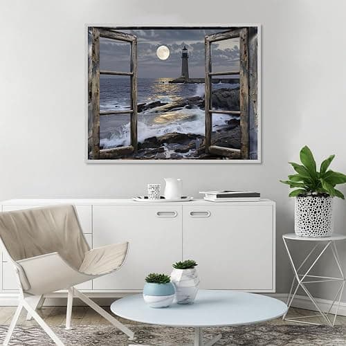 GOUOYANA Diamond Art Kits for Adults, Lighthouse Diamond Painting Kits for Beginner Ocean Coast Round 5D Full Drill Diamond Dots Crafts for Home Wall Decor Gifts 20x16 Inch thumbnail 3