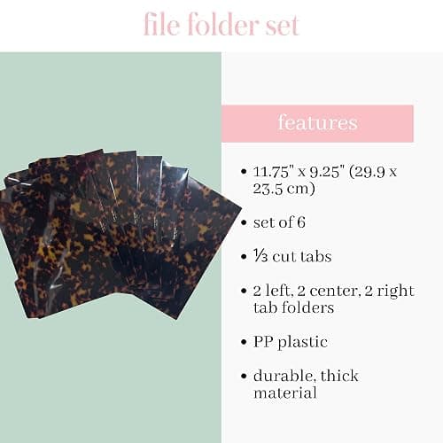 kate spade new york Set of 6 File Folders, Tortoise Shell | Pack of Standard Size Plastic, Durable, Thick Document Organizers with Tabs for Cute Office Decor and Organization thumbnail 3