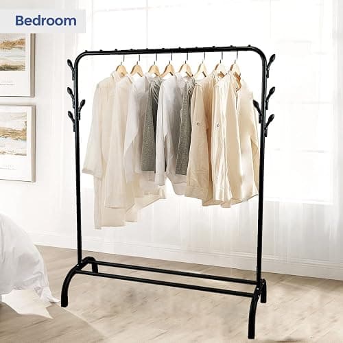 edihome, Clothes Rail, Rack for Bedroom, ‎122 x 39 x 148 cm; 2.1 kg, Heavy Duty, Metallic, with Shoe Holder, for Hanging Clothes, Skirts, Shirts, Trousers (Black) - Black thumbnail 6
