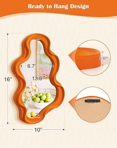 TEIPAI Small Decorative Mirror for Girly Bedroom Dresser Decor, Vivid Abstract Wavy Wall Mirrors for Home Aesthetic Book Coffee Shop Hotel Decoration, Unique Gift for Birthday Thanksgiving (Orange) thumbnail 2