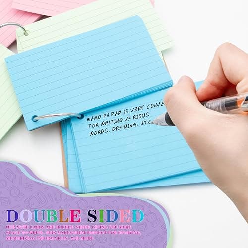 Flash Cards 300 PCS Revision Cards 3x5 Inch Kraft Paper Notecards with 6 Metal Binder Ring Multicolor Double Sided Flshcards for Office Home School Learning Record thumbnail 3