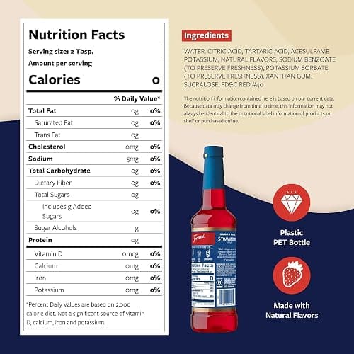 Torani Sugar Free Syrup, Strawberry, Zero-Calorie Flavoring for Drinks, Pump Included, 25.4 Oz thumbnail 2