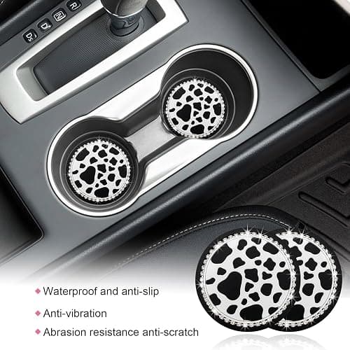 Yourkar 4 PCS Cow Print Car Cup Coaster, 2.75 Inch Anti-Slip Auto Cup Holder Insert Coaster, Anti Slip Bling Cup Mats with Flower Pattern, Universal Interior Car Accessories (Cow Print) thumbnail 5