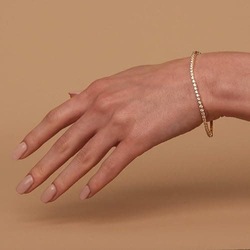 PAVOI Tennis Bracelet for Women, 14K Gold Plated 2mm Cubic Zirconia | Gold Bracelets for Women, Classic Tennis Bracelet, Cubic Zirconia Bracelet thumbnail 2