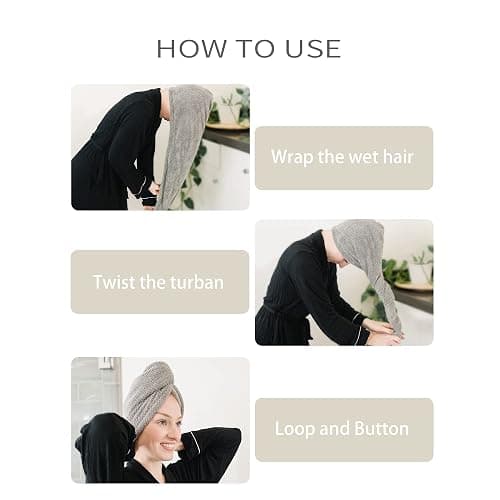 ROLSHOL 4 Pack Extra Large Microfiber Hair Towel Wraps for Women | Super Absorbent, Quick-Dry Hair Drying Towel with Button, Anti-Frizz Hair Turban for Curly, Long & Short Hair thumbnail 6