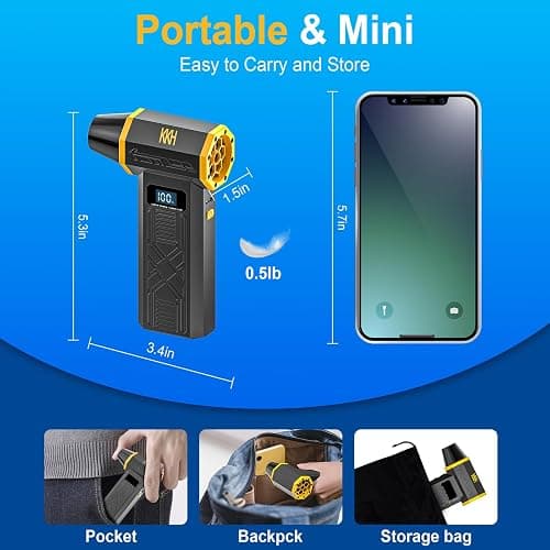 KKH Portable Electric Air Duster with Led Light, Powerful 120000RPM 4 Speed Adjustable Mini Turbo Blower for Cleaning, Rechargeable Cordless Dusters for Home Car Outdoor PC Computer Keyboard thumbnail 2