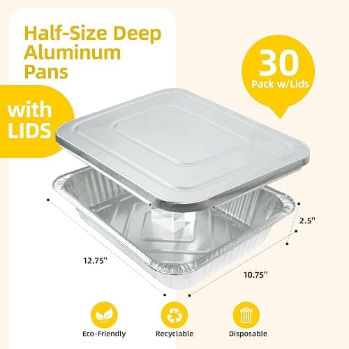 BondOnLum Aluminum Foil Pan with Lids, 9×13 Half Size Pans, Disposable Foil Pans for Roasting, Catering, Picnic or Holiday needs (30 Pack w/Lids) thumbnail 3