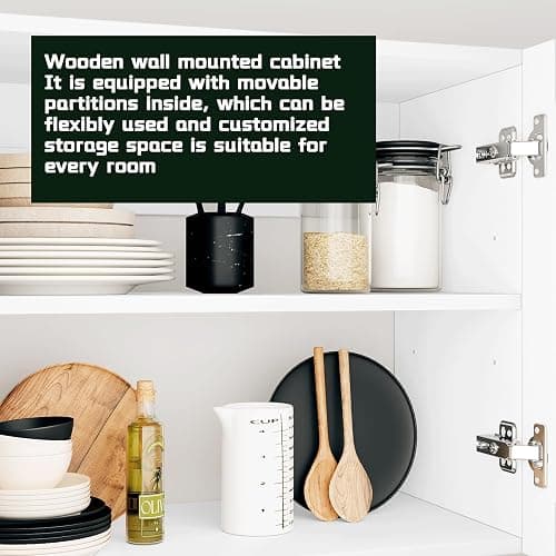 White Laundry Room Cabinets and Storage with 4 Doors and Utility Adjustable Shelf，Gabinetes Para Cocina Cupboard Kitchen Organizers and Storage Pantry Wall Mounted 12.4"D x 47.2"W x 19.7"H - 4 door thumbnail 6