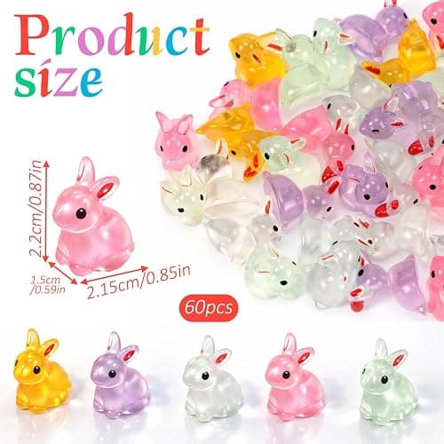 60Pcs Easter Luminous Mini Resin Bunny, Mini Resin Animal Figures Rabbits for Fairy Garden Dollhouse Decor Easter Egg Fillers Party Favors Supplies (6 Colors) thumbnail 3