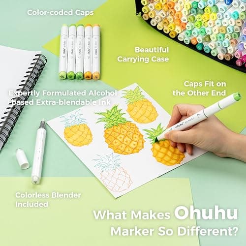Ohuhu Alcohol Markers Brush Tip - 320-color Double Tipped Art Sketch Marker Set for Artists Adults Coloring Illustration -Brush & Chisel Dual Tips - Honolulu Series of Ohuhu Markers - Refillable Ink thumbnail 6