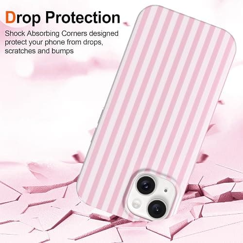 Hython for iPhone 15 Case Cute Striped Aesthetic Design Simple Stripes Cover 6.1", Thin Slim Soft TPU Bumper Shockproof Rubber Protective Phone Cases for Women Girls Girly Boys, Pink and White thumbnail 4