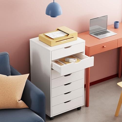 DEVAISE 7-Drawer Chest, Wood Storage Dresser File Cabinet with Wheels, White thumbnail 2