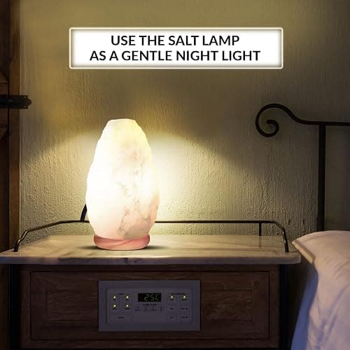 Himalayan Glow White Salt Crystal Lamp, Natural Salt Night Light, Hand Crafted Salt Lamps with Neem Wooden Base, Salts Lamp Bulb,(ETL Certified) Dimmer Switch | 5-7 LBS - Modern, Minimalist thumbnail 3
