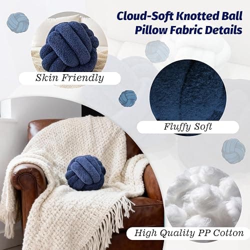 Onechionede Knot Pillow - Throw Pillows Room Décor Couch Pillow for Living Room Relieve Stress, Decorative Pillows Round Knot Cushion Pet Toy, Navy 12 Inch thumbnail 4