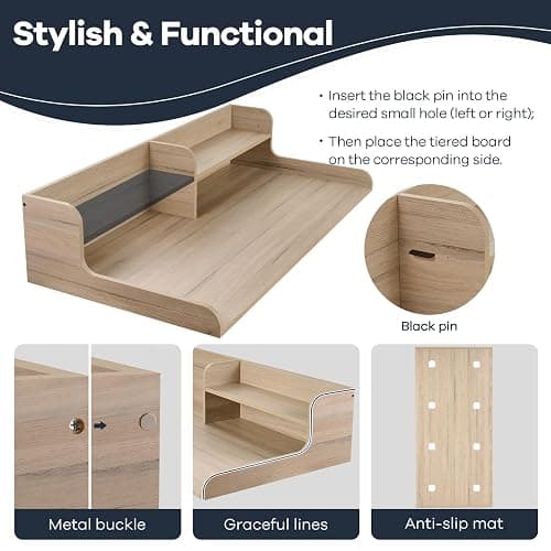 Kaboon Washer Dryer Countertop 2 Tier 58 inches Wide, Laundry Shelf Topper with Edge, 58" W x 28" D x 12" H Laundry Space Organizer, Oak(Grey Tone) thumbnail 4
