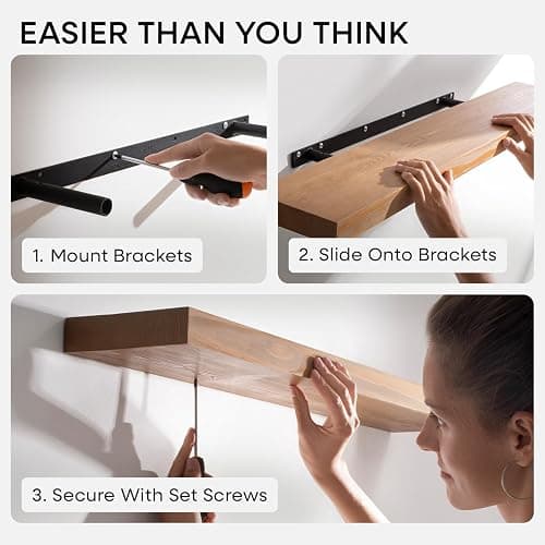 Homeforia 24 inch Golden Oak Floating Shelf, High End Solid Real Wood 24inch Small Floating Shelves for Wall Mounted, Oak Wooden 24in Floating Shelves, Heavy Duty Bracket, 24 X 6.5 X 1.75 in, Set of 2 thumbnail 5
