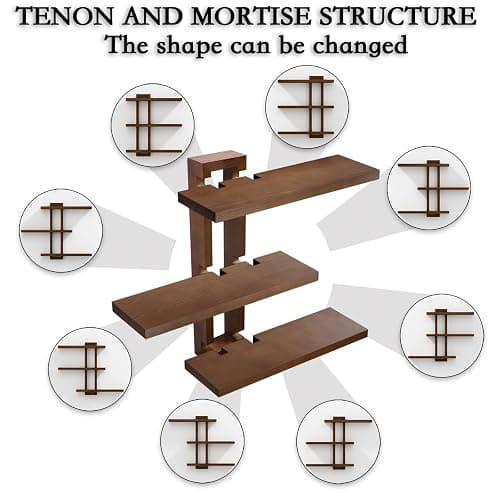 yaqew Variable Wood Floating Shelves Set of 3, Wall Cube Shelves 28.35" Max, Wall Shelves for Living Room Bathroom Bedroom - Light Walnut Color - 28.35" x 23" x 5.9" Max thumbnail 4